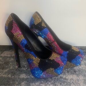 Steve Madden Dyvinal Platform Stiletto Heels Multicoloured Rhinestones Size 6.5